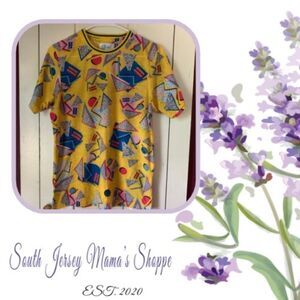 Vintage 1990s Fresh Prints of Bel Air Drill Clothing Yellow T-Shirt Geometric